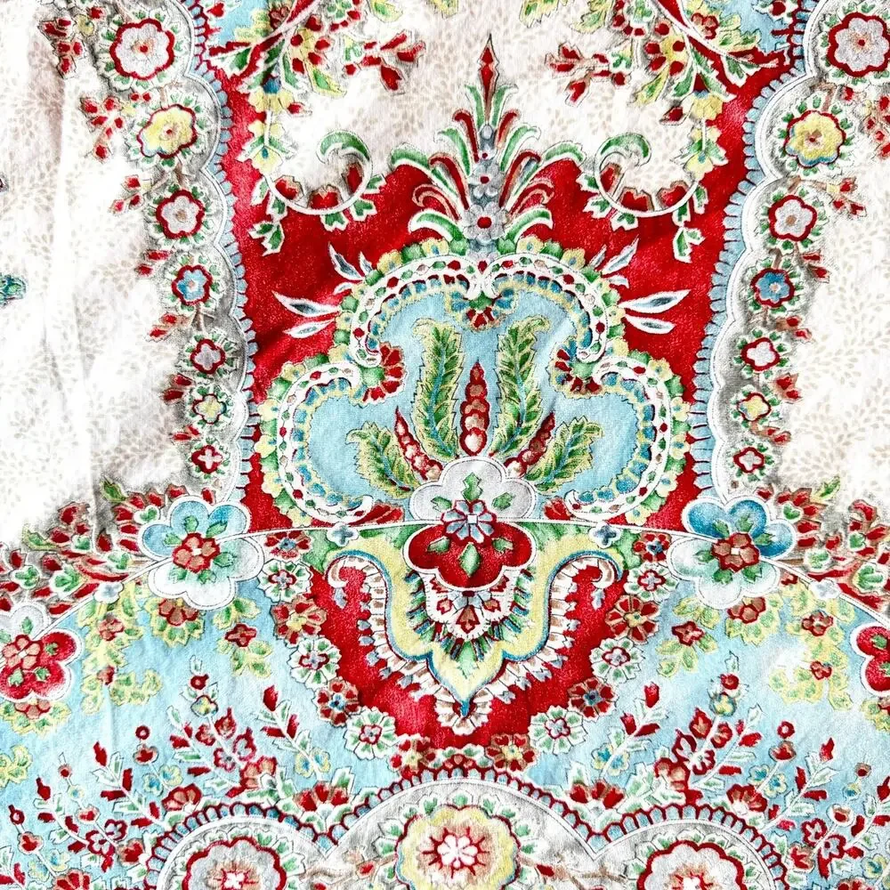 Pottery Barn Full Queen Duvet Cover Ivory Red Teal Medallion Paisley Floral Boho